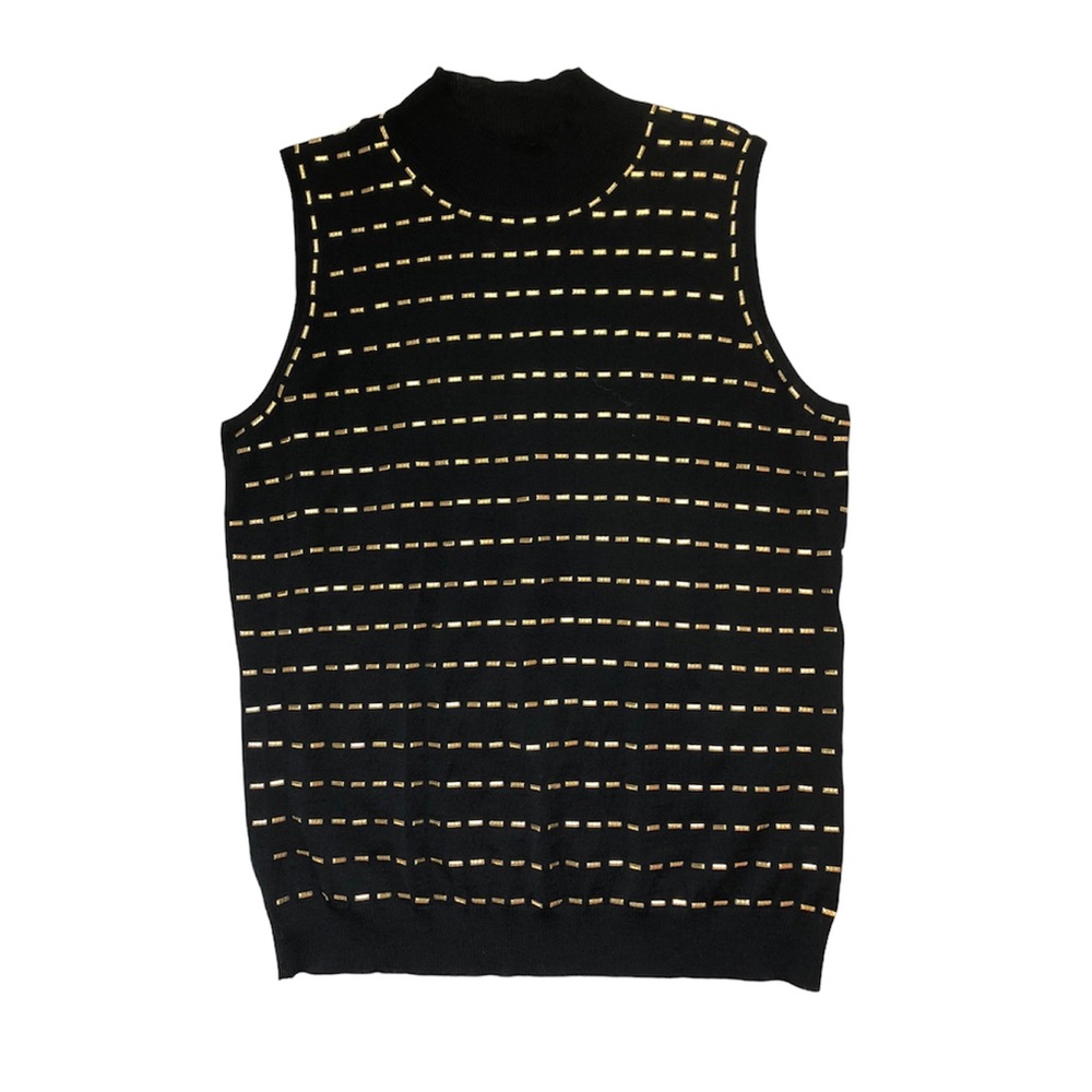 ST. JOHN Black Wool-blend Sleeveless Shell